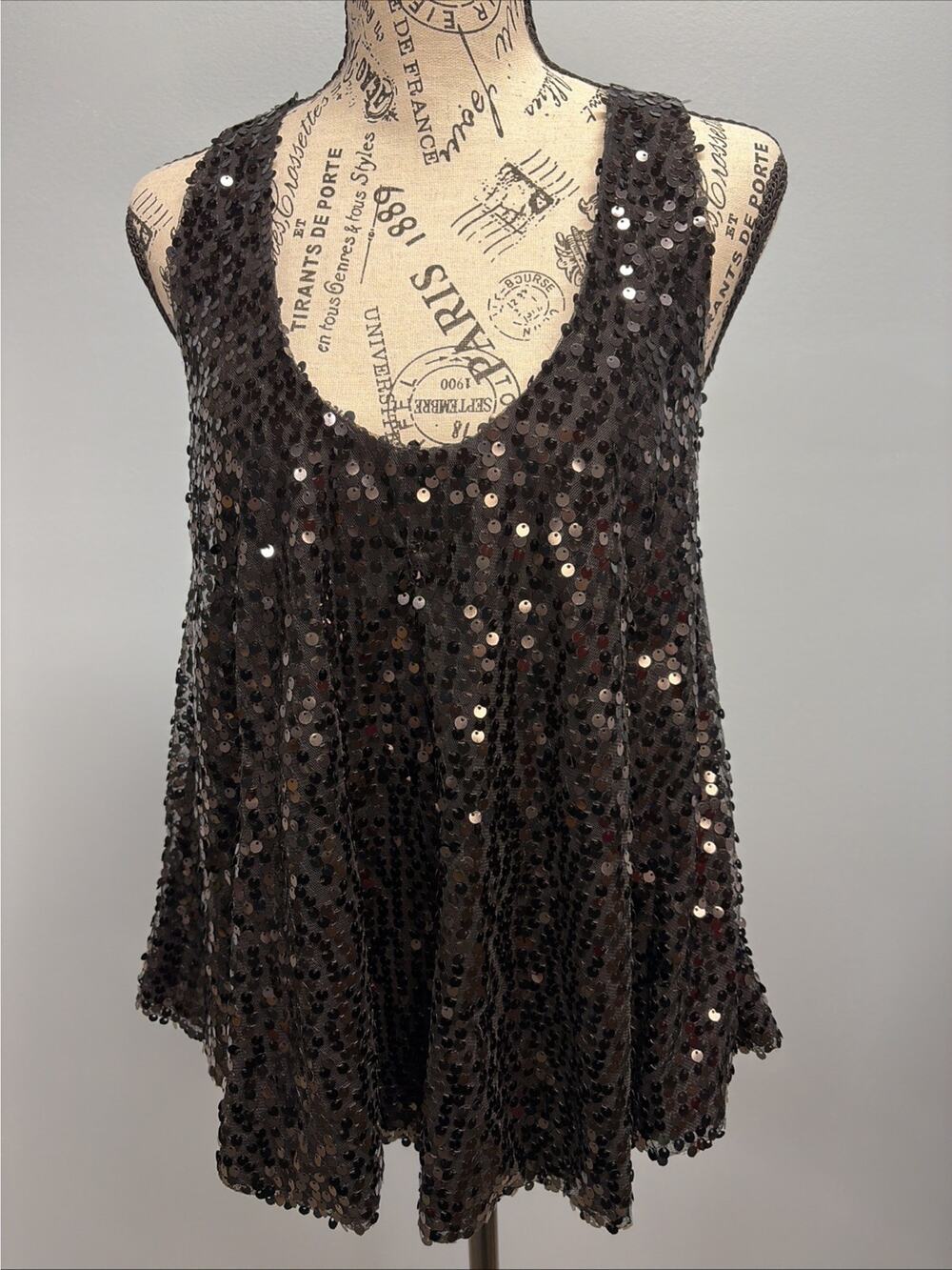 Flawless - Women’s Scoop Neck Black Sequin Razorback Tank - Size Medium